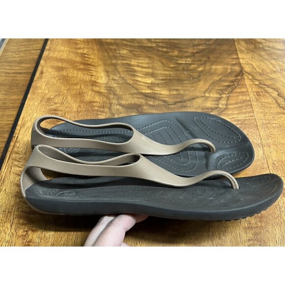 CROCS Women’s 8 Sexi Flip Flop Thong Camel Dark Brown Serena Strappy Sandals - Picture 3 of 5